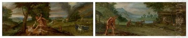 Cain Et Abel Et Allegorie De L'hiver (pair) - view 1