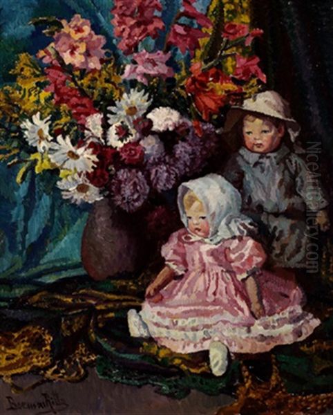 Stilleben Mit Blumenstraus Und Puppen - view 1