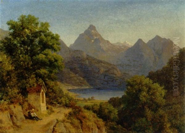 En Vandringsmand Holder Hvil Ved Et Vejalter I Et Norsk Bjerglandskab - view 1