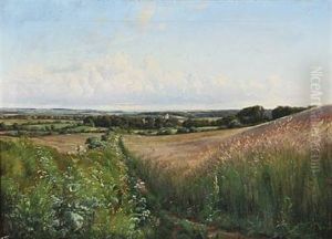 Danish Summer Landscape With A Church by Johannes Boesen