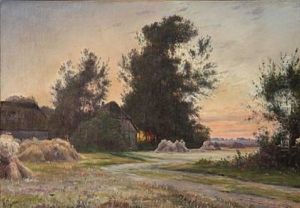 Evening Sun With A House In The Country by Johannes Boesen