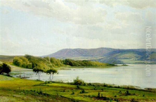 An Extensive Lake Landscape With Ladies Punting - view 1