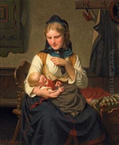 Junge Mutter Mit Ihrem Saugling by Christian Eduard Boettcher