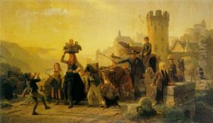 Setting Out For The Grape Harvest, Oberwesel-on-rhine by Christian Eduard Boettcher