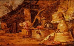 A Kitchen Still Life With A Woman Near A Well by Hendrik Bogaert