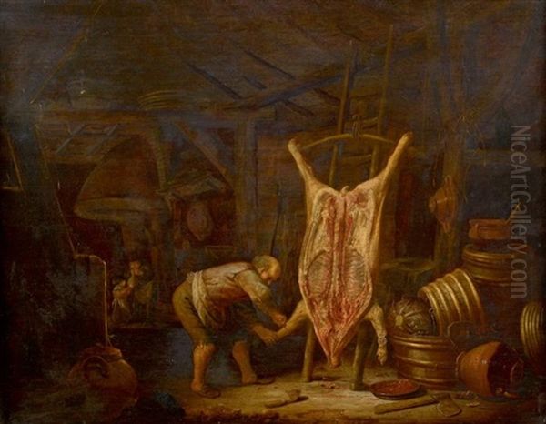 Interieur De Cuisine Avec Un Porc Ecorche - view 1