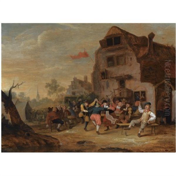 Peasants Dancing And Drinking Outside An Inn, A Church Tower Beyond - view 1