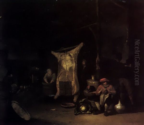 A Kitchen Interior With Peasants And A Hung Carcass - view 1