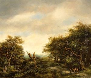A Man With Two Horses On A Country Road (+ A Fishing Boat By The Full Moon, Lrgr; 2 Works) by J. G. L. van den Bogaert