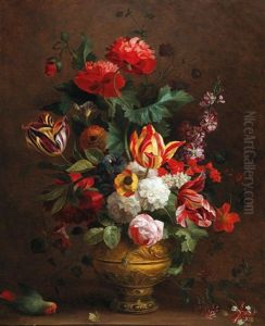 A Still Life Of Flowers With A Parrot by Jakob Bogdani