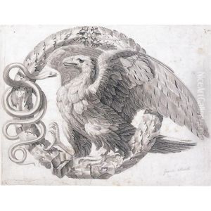 An Ornamental Design With An Eagle And A Snake Within A Crown Of Laurel Leaves by Giacomo Albertolli