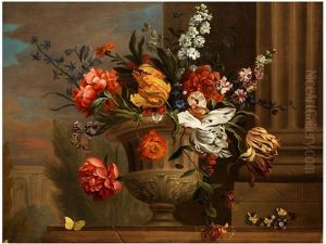Grosses Blumenstilleben Mit Schmetterling