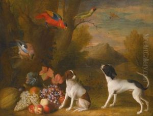 Landscape With Exotic Birds And Two Dogs by Jakob Bogdani