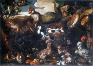 Menagerie Of Wild Fowl With Monkeys by Jakob Bogdani