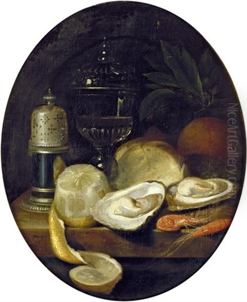 Stilleben Mit Austern, Zitrone, Weinkelch Und Salzbuchse - view 1
