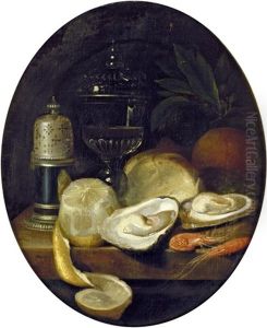 Stilleben Mit Austern, Zitrone, Weinkelch Und Salzbuchse by Jakob Bogdani