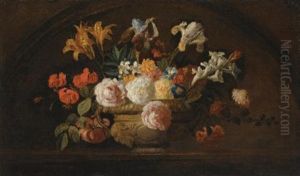 Still Life Of Flowers In A Vase On A Marble Shelf Still Life Of Flowers In A Vase On A Marble Shelf