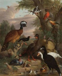An Assembly Of Birds In A Parkland Landscape (+ Another; Pair) by Jakob Bogdani