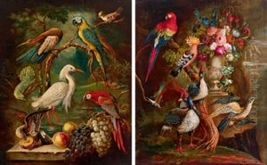 Stillleben Mit Exotischen Vogeln (+ Stilleben Von Einem Blumenarrangement Beziehungsweise Fruchten; Pair) by Jakob Bogdani