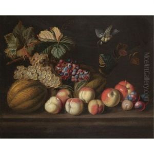 A Still Life With A Melons, Grapes, Peaches, Apples And A Bluetit by Jakob Bogdani