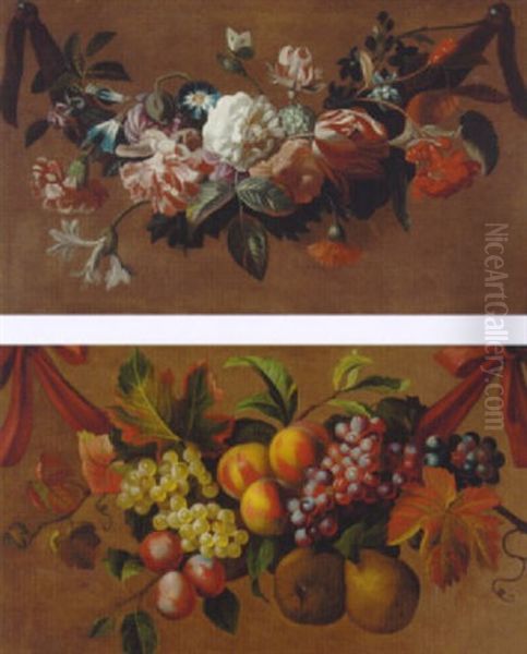 A Swag Of Roses, Tulips, Carnations, Morning Glory, And Other Flowers - view 1
