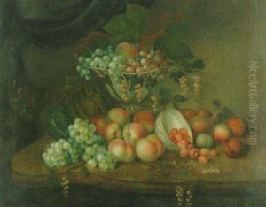 Stilleben Med Frukt, Bar Och Druvor Pa Stenskiva