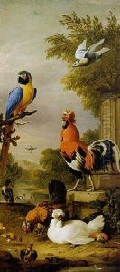 Exotic Fowl With A Parrot And Other Birds In A Landscape by Jakob Bogdani