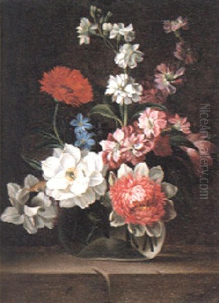 Still Life Of Gardenias, Stephanosis And Other Flowers In A Glass Vase - view 1