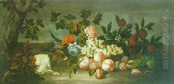 Landscape With A Still Life Of Fruit And Flowers With A Parrot And A Dog - view 1