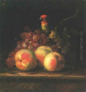 Peaches And Grapes With A Parrot On The Ledge by Jakob Bogdani