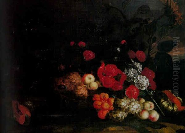 Nature Morte Aux Fleurs Et Fruits Dans Un Paysage - view 1