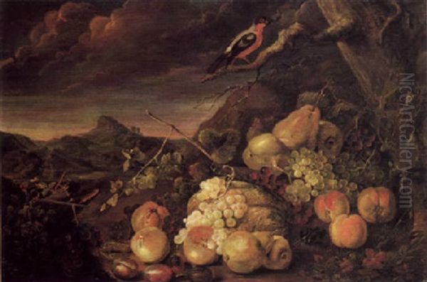 Still Life Of Fruit And A Bird In An Open Landscape - view 1