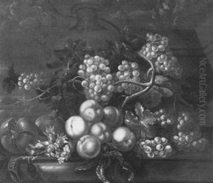 Grapes, Peaches And Pomegranates On A Ledge by Jakob Bogdani
