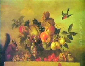 Still Life Of Fruit And Nuts With A Squirrel