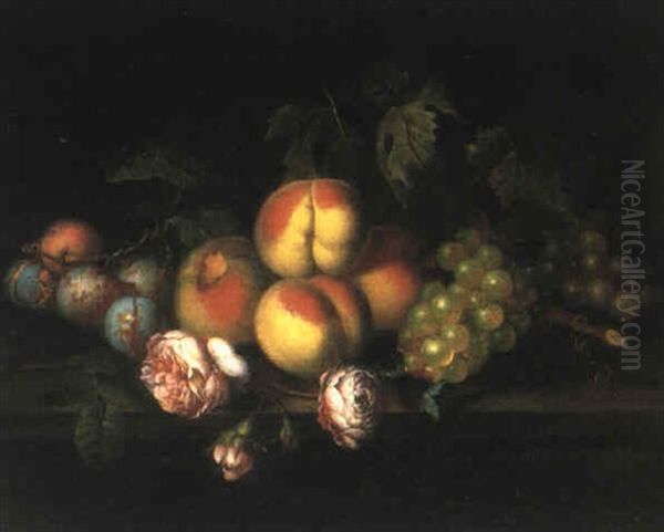 Stilleben Von Blumen, Zwetschken, Pfirsichen Und            Weintrauben - view 1