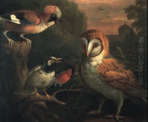 A Barn Owl, A Jay, A Bullfinch And Thrush In A Wooded Landscape by Jakob Bogdani