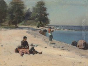 On The Beach by Nikolai Grigor'evich Bogdanov