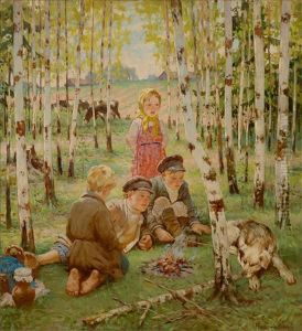 Peasant Children At A Campfire by Nikolai Petrovich Bogdanov-Bel'sky