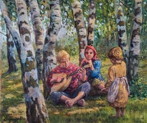 Summer Day With A Boy Playing Balalaika For The Girls by Nikolai Petrovich Bogdanov-Bel'sky