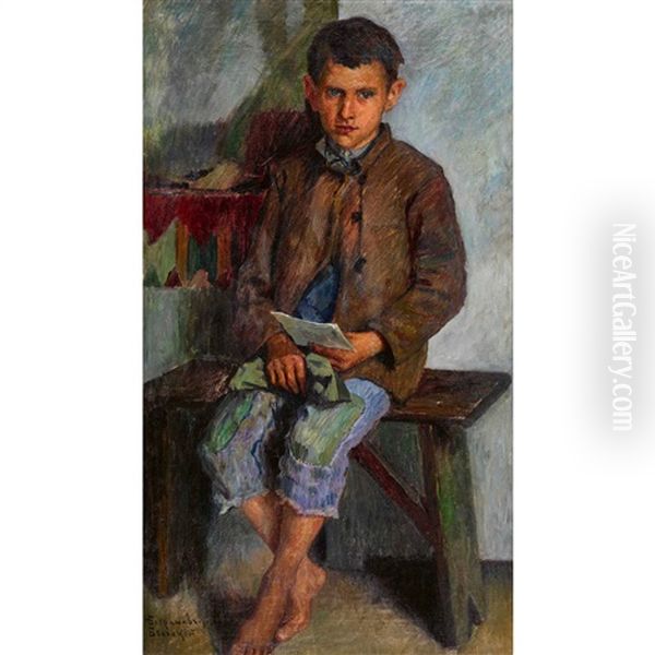 Sitting Boy With Letter - view 1