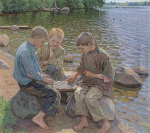 On The Bank Of The Lake by Nikolai Petrovich Bogdanov-Bel'sky
