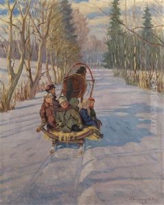 Children On A Sledge by Nikolai Petrovich Bogdanov-Bel'sky