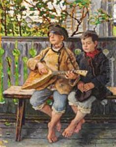 A Russian Boy Playing Balalaika For His Friend by Nikolai Petrovich Bogdanov-Bel'sky