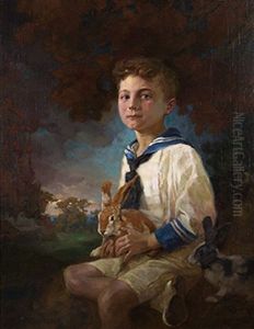 Portrait Of A Young Boy With Rabbits