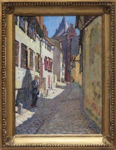 Selbstbildnis Des Kunstlers, An Staffellei In Der Altstadt Von Riga Stehend by Nikolai Petrovich Bogdanov-Bel'sky