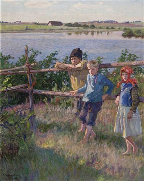 Children By A Lake - view 1