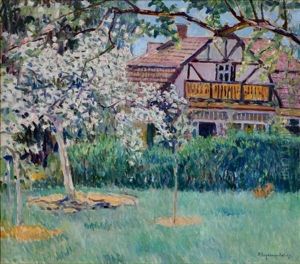 Summer Day With A Boy Playing Citar For The Girls Outside A Barn by Nikolai Petrovich Bogdanov-Bel'sky