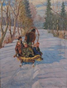 Enfants A La Luge by Nikolai Petrovich Bogdanov-Bel'sky