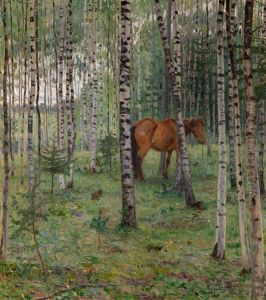 Horse In A Birch Grove by Nikolai Petrovich Bogdanov-Bel'sky