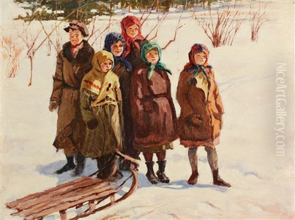 Children With A Sled - view 1